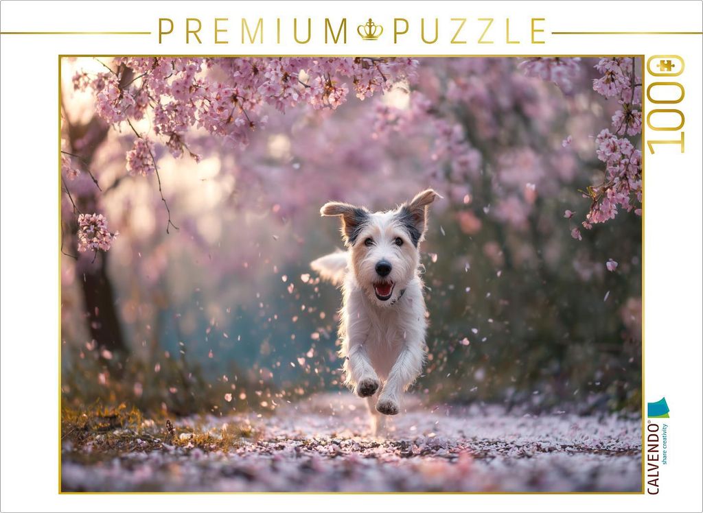 CALVENDO Puzzle Frühling im Herzen und Blüten im Fell | 1000 Teile Lege-Größe 64x48cm Foto-Puzzle für glückliche Stunden