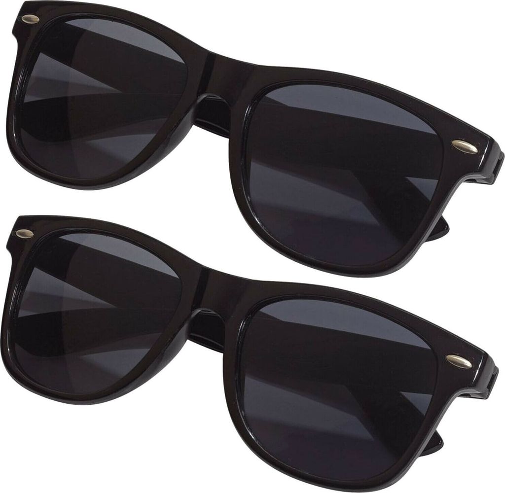 2x Sonnenbrille Pilotenbrille Retro Nerd Horn Party Brille Schwarz