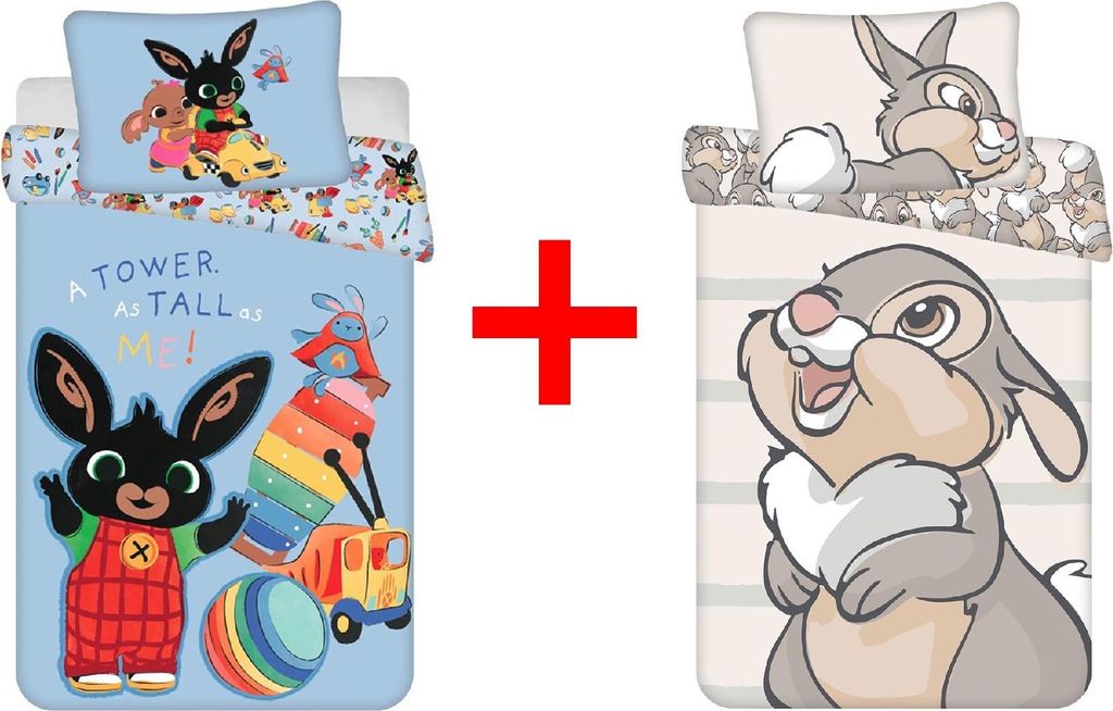 Kinderbettwäsche Bing Bunny und Hase Klopfer 100 x 135 Bettdecke + 40 x 60 cm Kopfkissen, 100% Baumwolle für Babys, Kinder, 2er Geschenk-Set