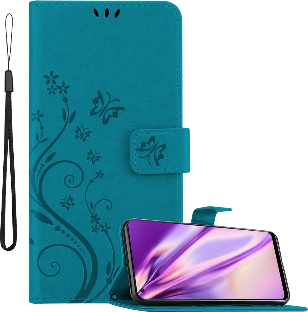 Cadorabo Hülle für Realme 9 4G / 9 PRO+ Schutz Hülle in Blau Schutzhülle Handy Hülle Etui Case Blumen Flower