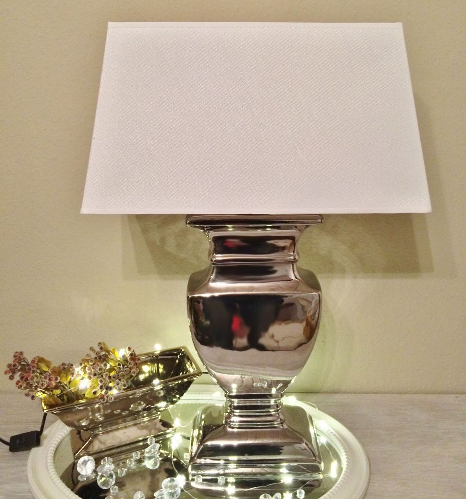 STEFFI 36 cm Tischlampe Silber Schwarz Keramik Shabby Chic Tischleuchte Lampe