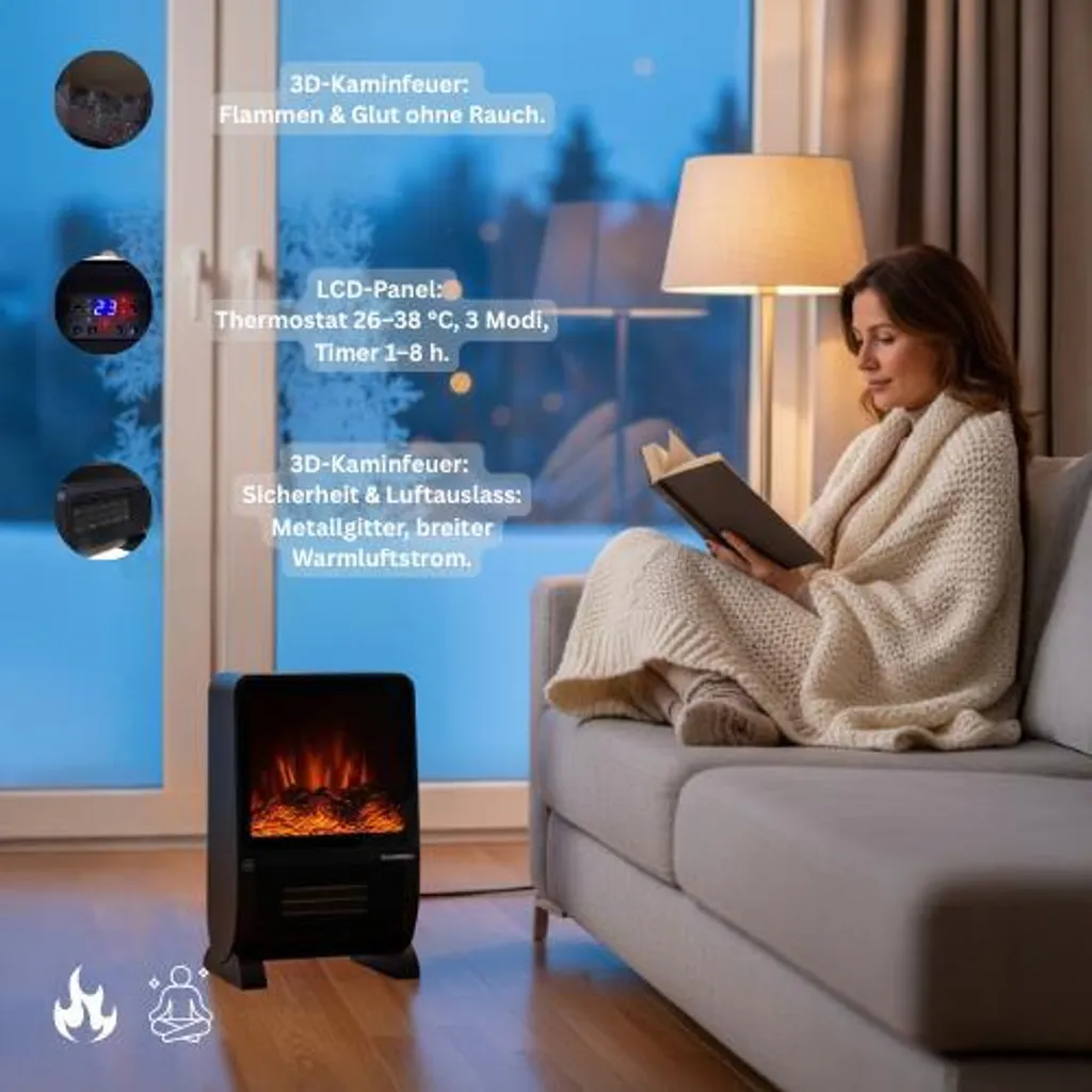 Radiateur soufflant céramique LCD avec thermostat réglable et mode 3D