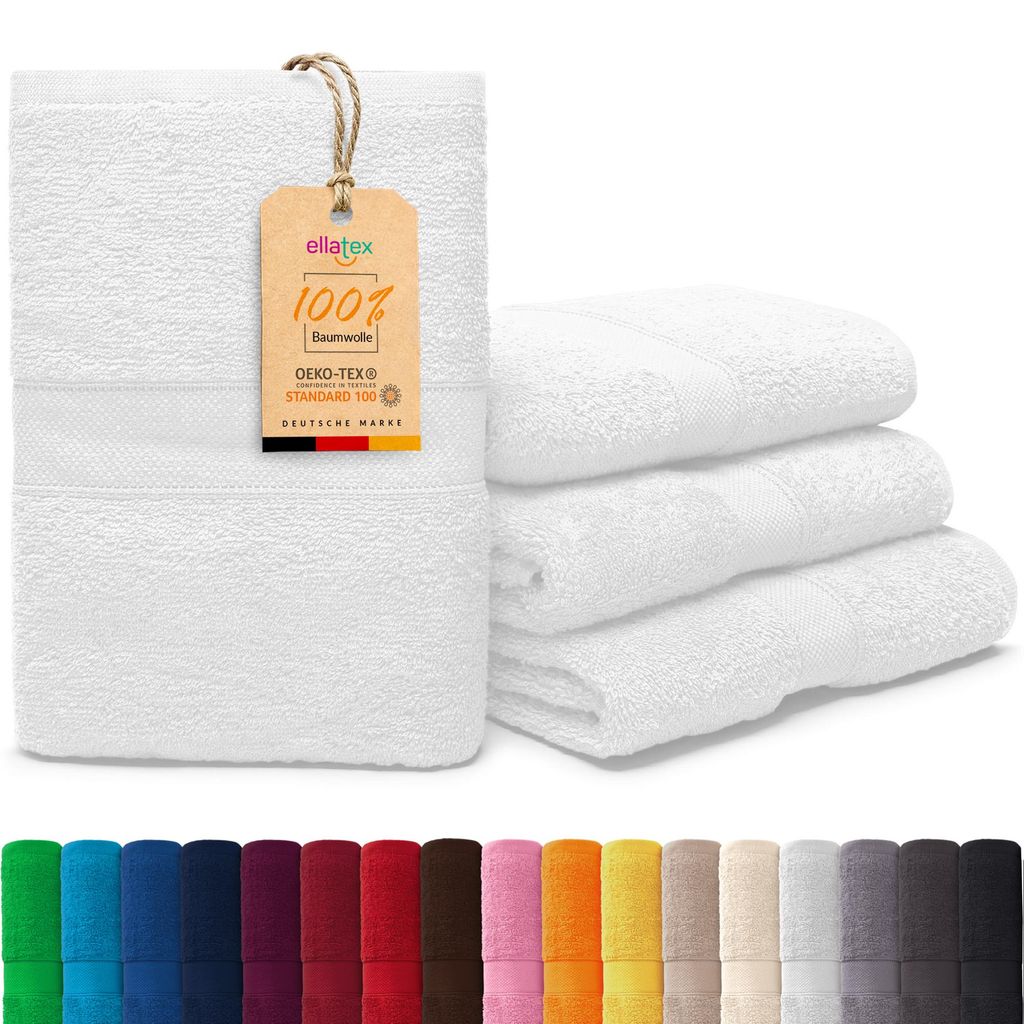 EllaTex PARIS 4er Set Handtücher 50x100 cm – 100% Baumwolle, 500 g/m² Frottier, Vorteilspack, in Farbe: Schneeweiß