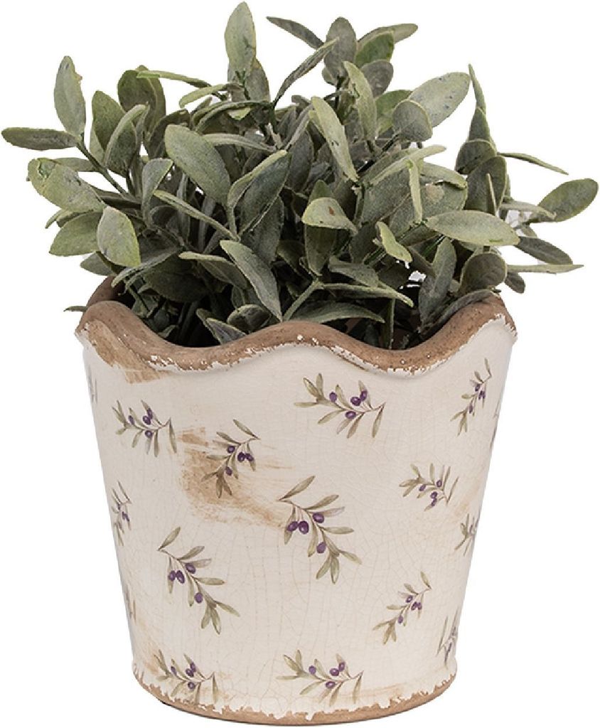 Keramik-Blumentopf 11x11 Cm Im Landhausstil – Beige Mit Rosa Blumen