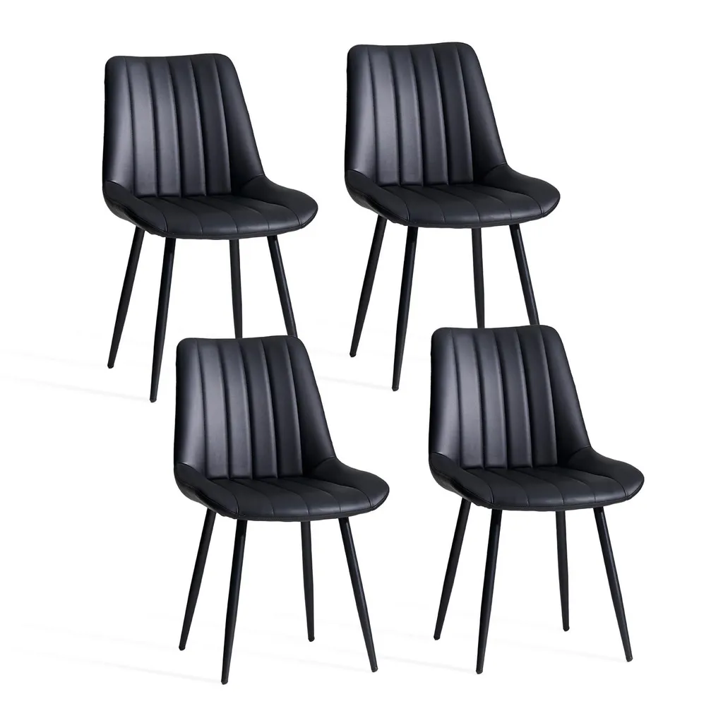 Lot de 4 Chaises Rembourrées en Similicuir Noir pour Salle à Manger