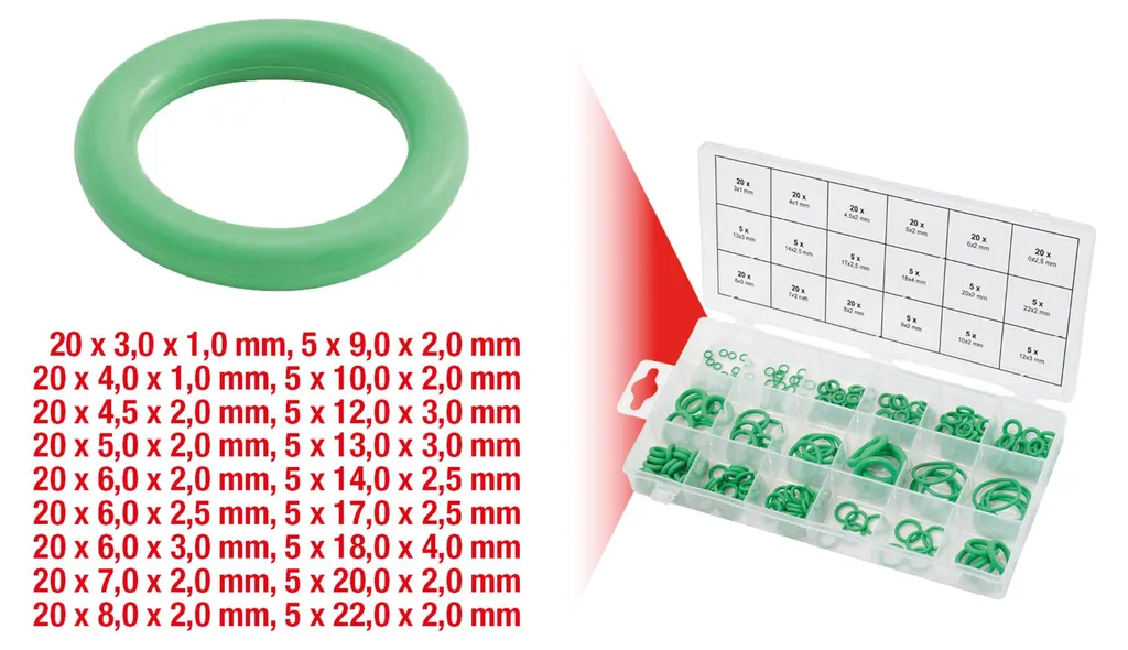 Stop fuites : Assortiment joints toriques HNBR KS TOOLS Ø 3 à 22 mm