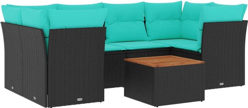 7-tlg. Garten-Sofagarnitur mit Kissen Schwarz Poly Rattan