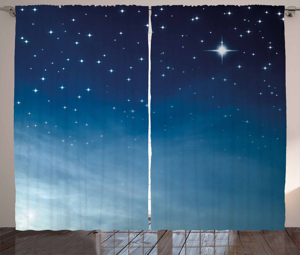ABAKUHAUS Nacht Rustikaler Vorhang, Ombre Sky Universe Cosmos, Wohnzimmer Universalband Gardinen mit Schlaufen und Haken, 280 x 175 cm, Blassblau D...