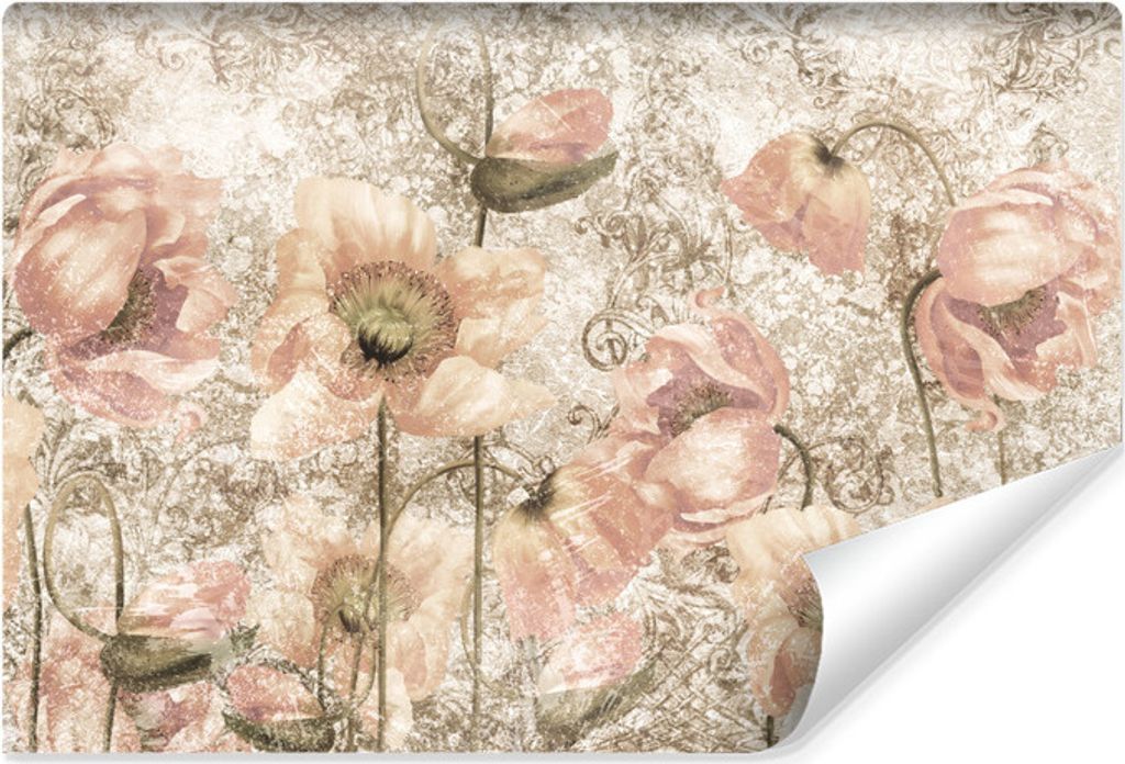 Muralo Vlies Fototapete Für Esszimmer BLUMEN Ornamente Beton Abstraktion Retro Br. 300cm x Hö. 210cm