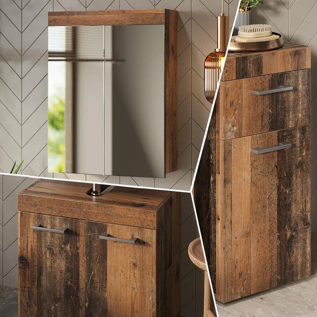 Meubles salle de bain Vicco Luna Oldstyle 3 pièces finition robuste