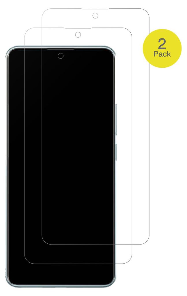Two screen protectors are shown layered on top of each other, with a smartphone outline visible underneath.