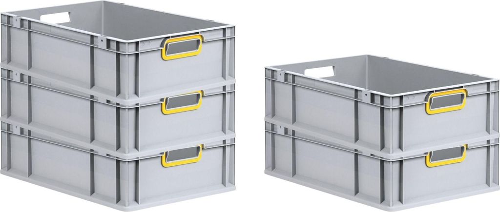 SuperSparSet 5x Eurobox NextGen Color | HxBxT 17x40x60cm | 34 Liter | Griffe gelb offen | Glatter Boden | Eurobehälter, Transportbox, Transportbeh...