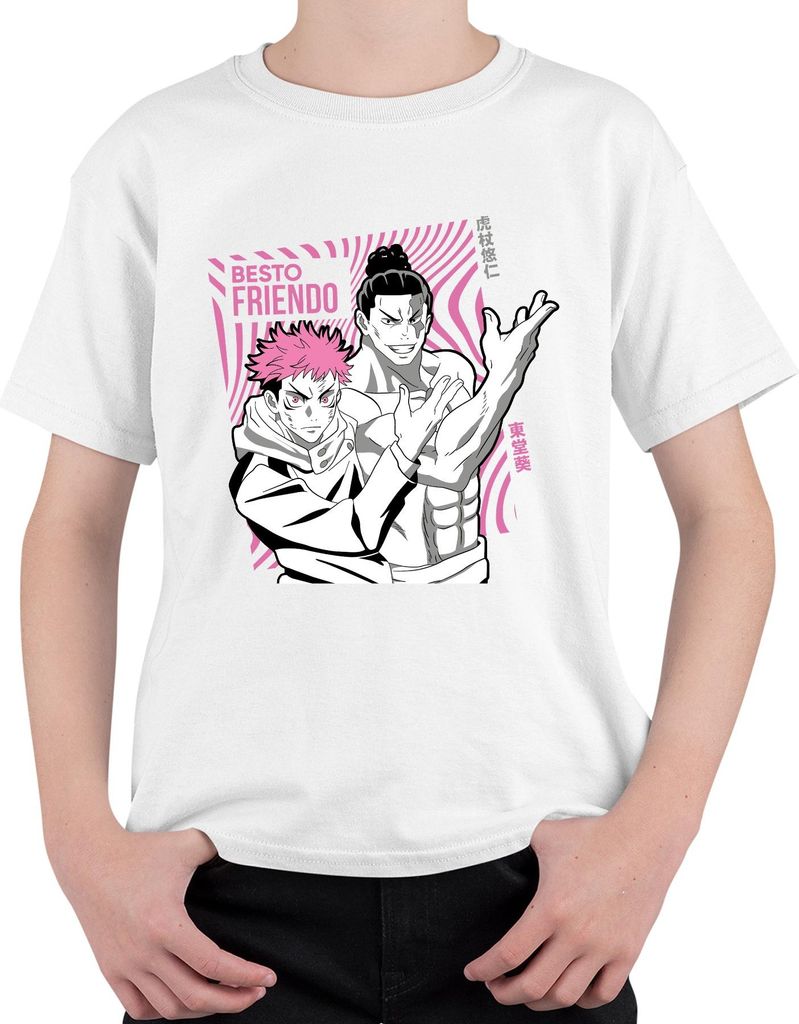Jujutsu Kaisen BESTO FRIENDO Yuji Itadori Aoi Todo Geschenk Anime Uni Kinder T-Shirt, Weiß, 140