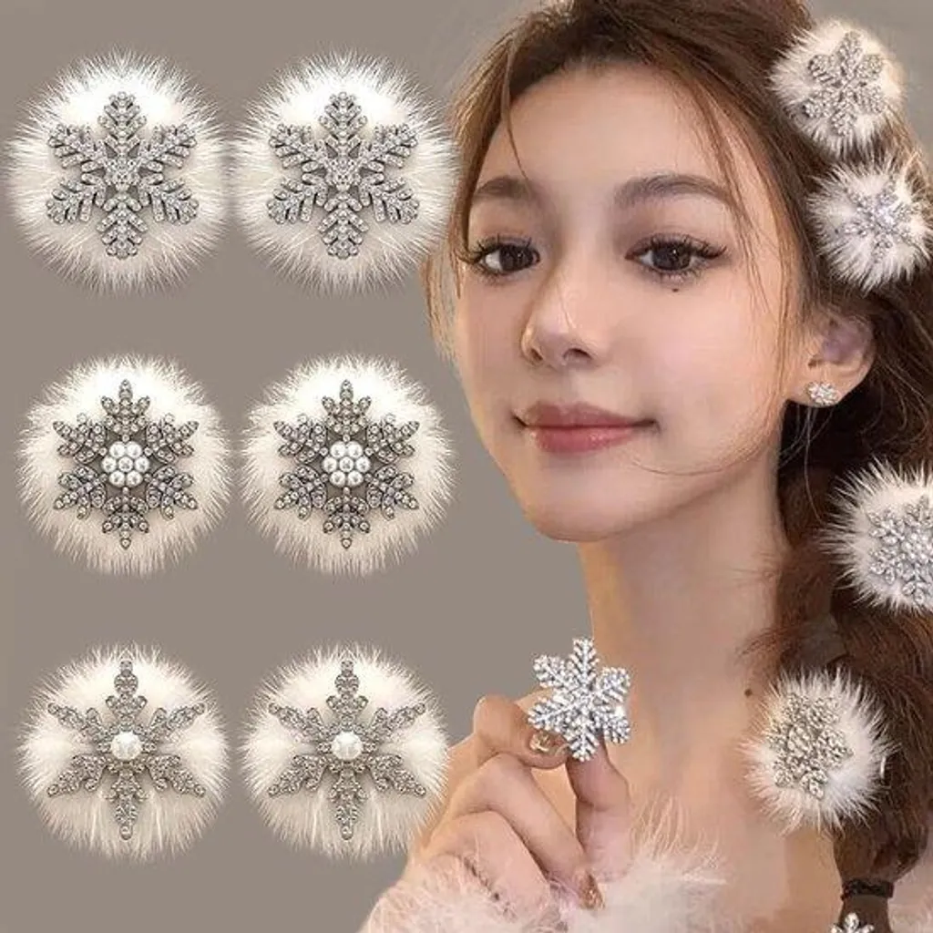 Lot de Accessoires Cheveux Noël : Pinces Flocons de Neige Moelleuses