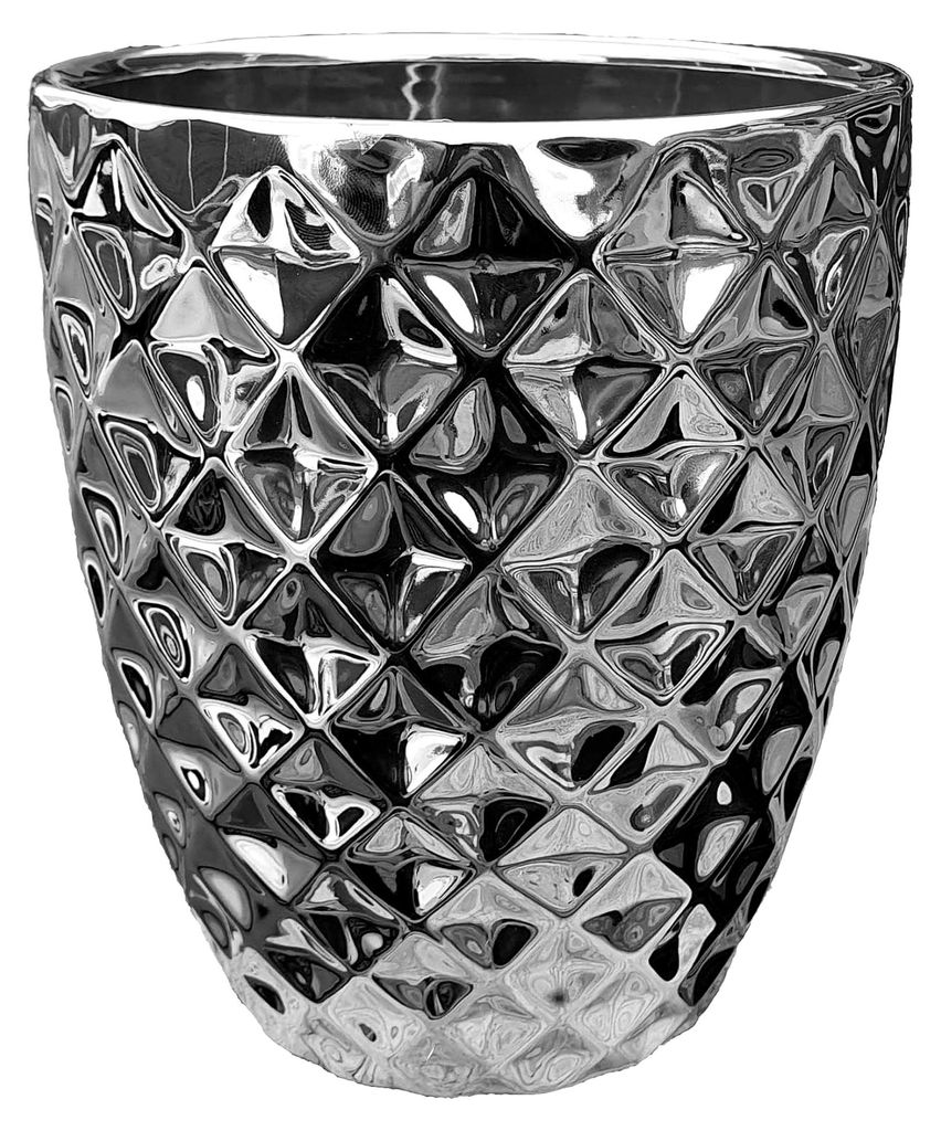 Glamour Keramik Blumentopf 14 cm Silber, Hochwertig Glasierte Keramik, Einzigartiges Design, Ideal für Glamour-Dekor