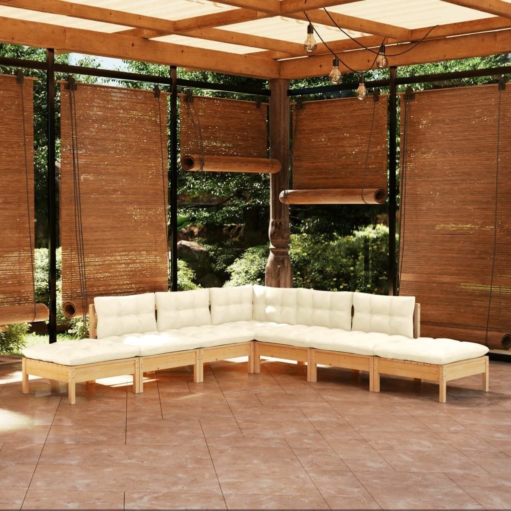 Maison Exclusive - 7-tlg. Garten-Lounge-Set mit Creme Kissen Kiefernholz