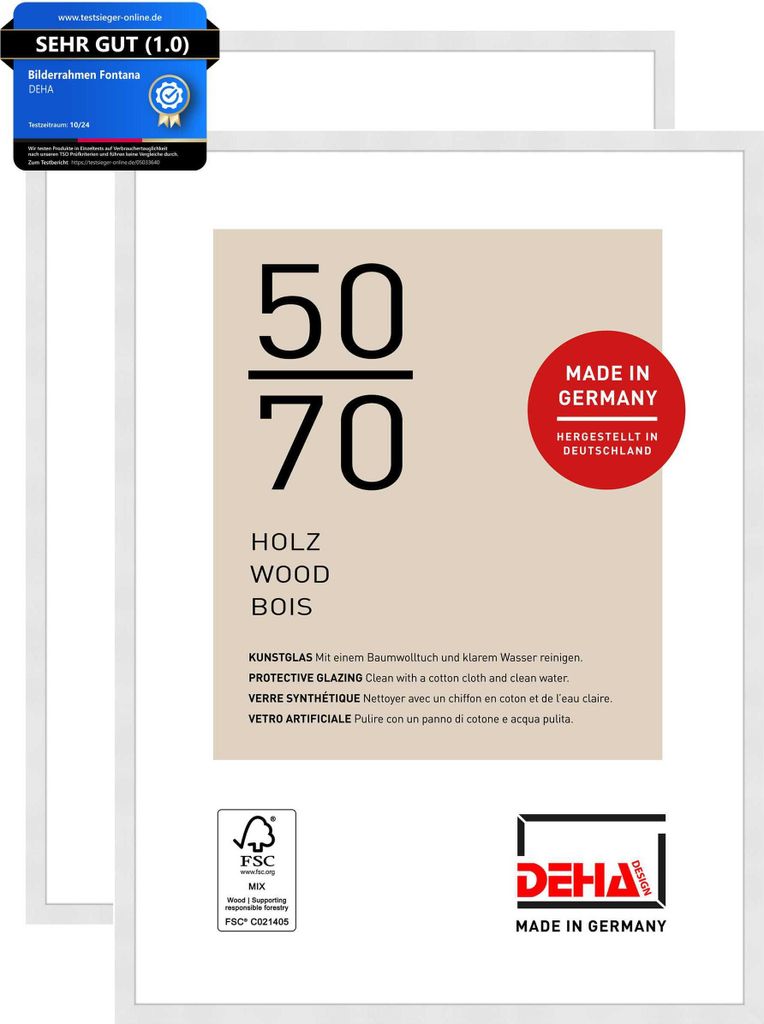 DEHA Design Bilderrahmen Fontana (2er Set), 50x70 cm, Holz Weiß