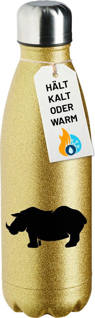 Huuraa Trinkflasche Nashorn Silhouette 500ml Gold Edelstahl Wasserflasche Trinkflasche Geschenkidee