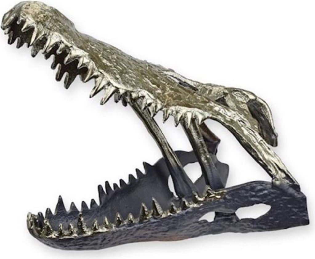 Casa Padrino Luxus Aluminium Deko Skulptur Krokodil Schädel Silber / Schwarz 36 x 24,2 x H. 30 cm - Aluminium Deko Figur - Wohnzimmer Deko - Schre...