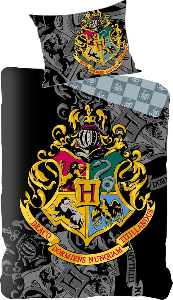 Parure de lit Harry Potter Blason Poudlard Noir 140x200 cm 100% Coton