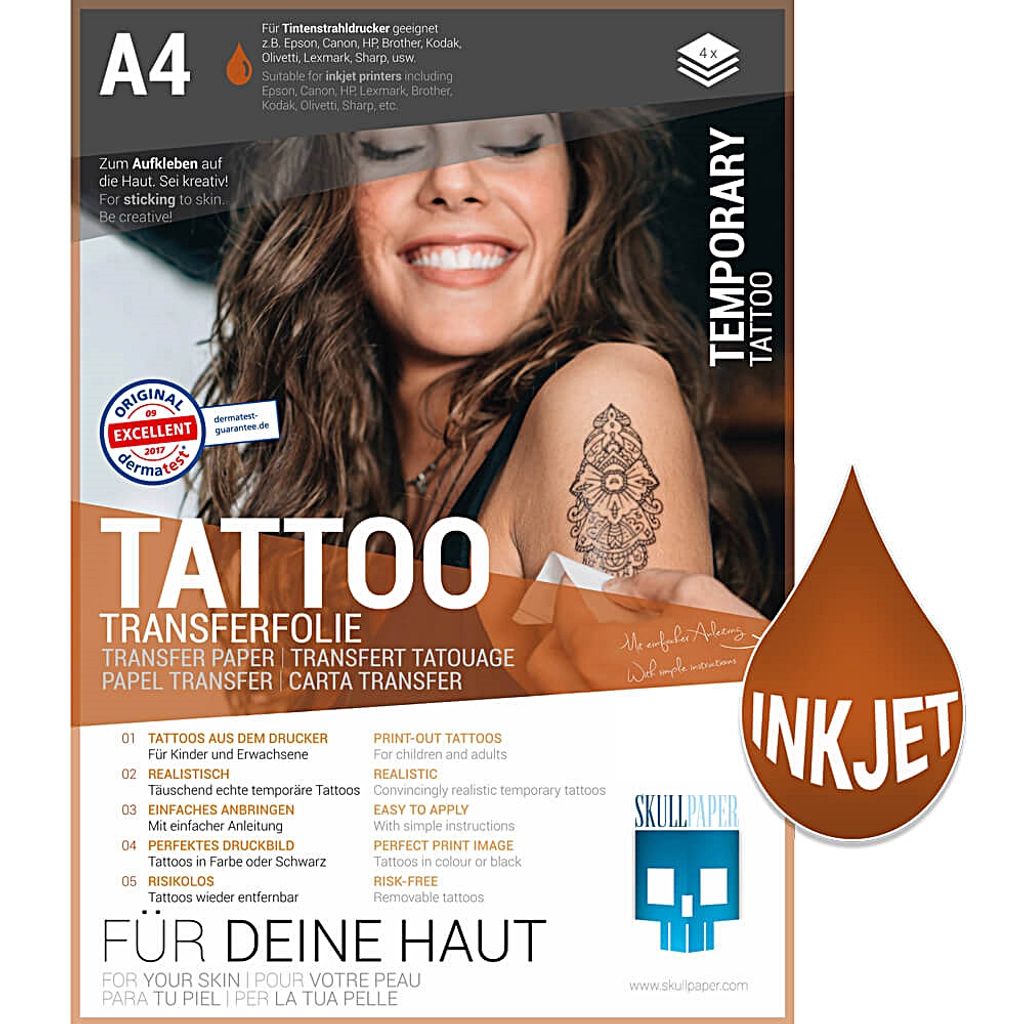 Skullpaper Tattoo Folie Inkjet A4 4 Blatt temporäre Tattoos drucken