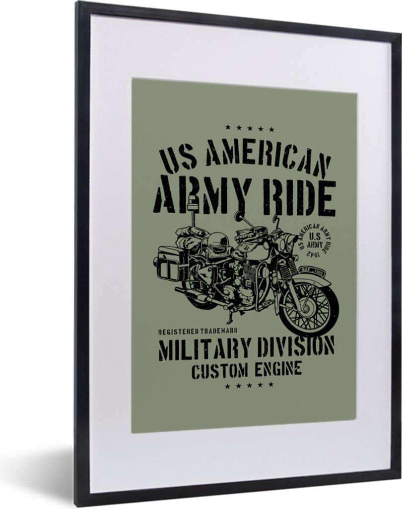 MuchoWow MuchoWow Gerahmtes Poster Mancave - Motorrad - Armee - Vintage 30x40 cm - Poster mit zchwarzem Bilderrahmen - Wandposter Schlafzimmer