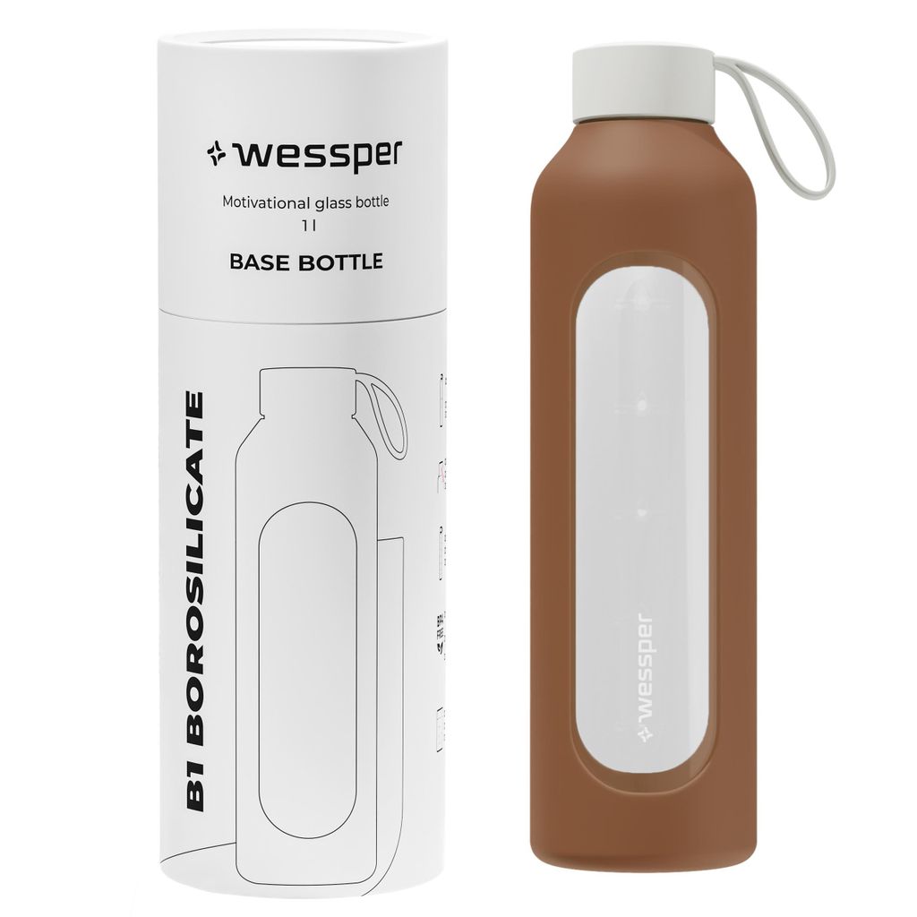 Bouteille en verre Wessper avec housse en silicone – 1 L – Image du produit 