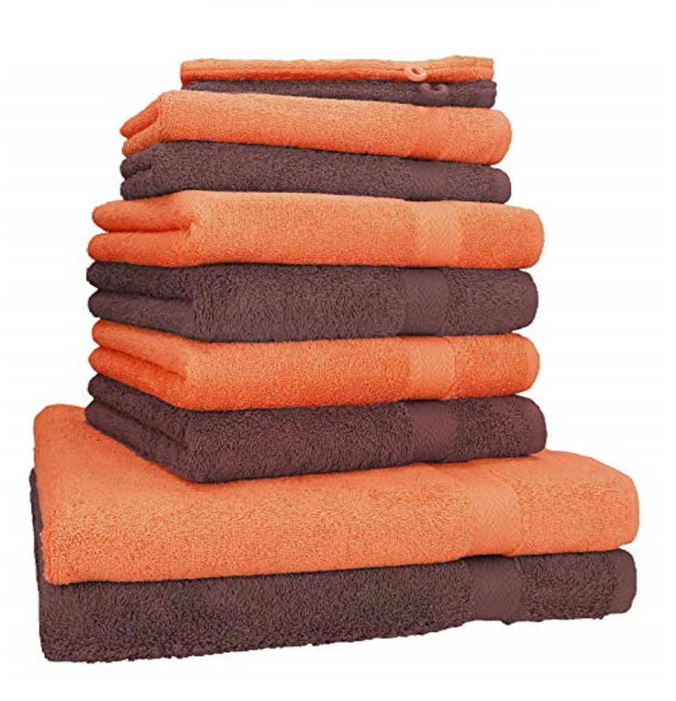 Betz 10-tlg. Handtuch-Set PREMIUM 2 Duschtücher 4 Handtücher 2 Gästetücher 2 Waschhandschuhe Farbe: orange & nussbraun