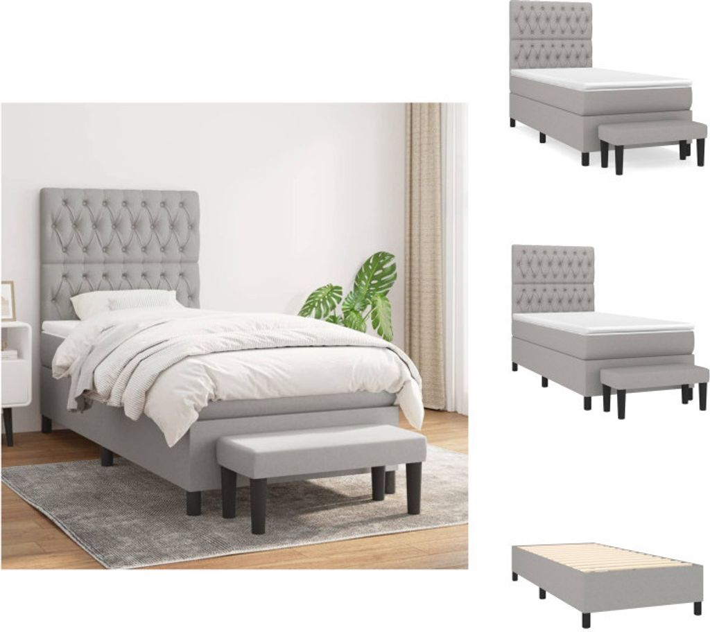 vidaXL Boxspringbett mit Matratze Hellgrau 90x200 cm Stoff - Betten & Bettgestelle
