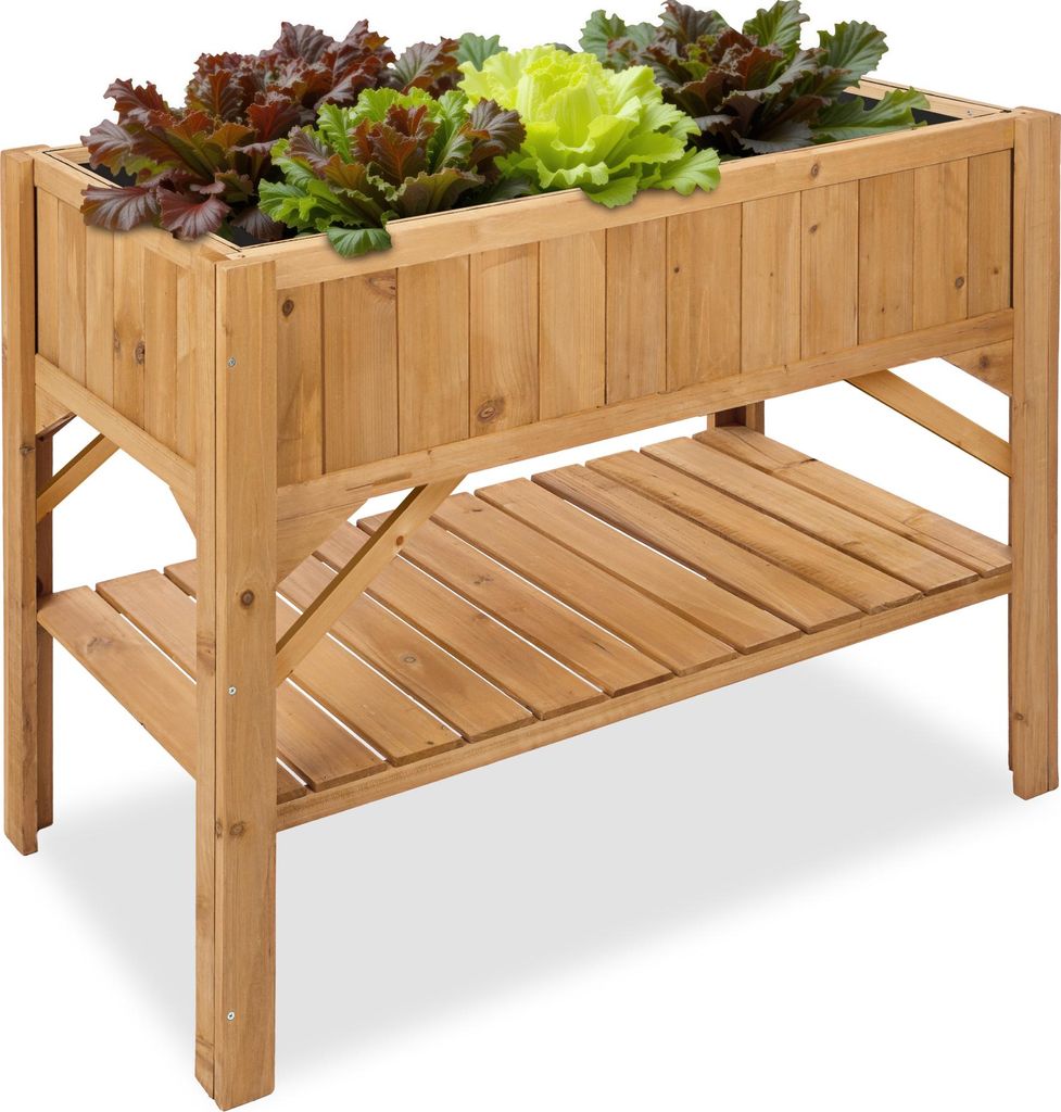 tectake® Hochbeet aus Holz, mit Ablage 119 x 57 x 90 cm Produktbild 