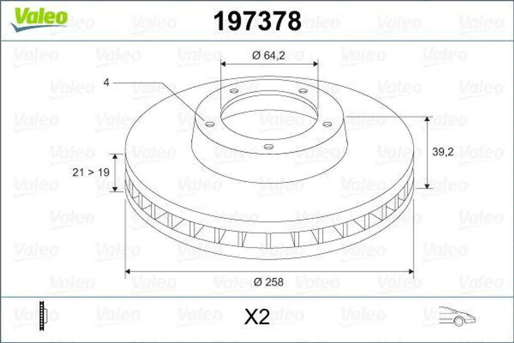 Disque de frein avant ventilé Valeo pour modèles Honda Jazz et City