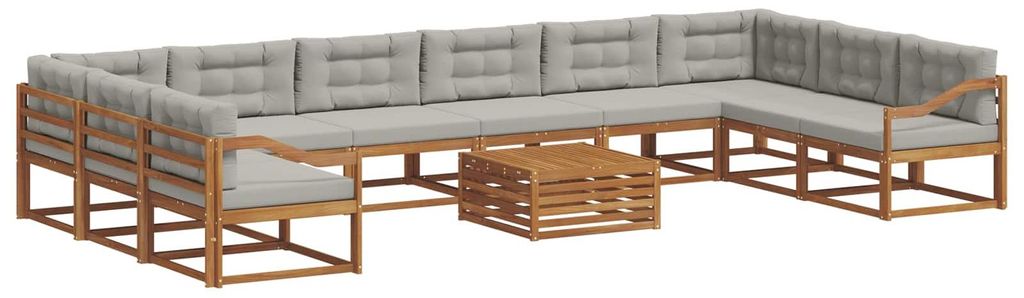vidaXL Outdoor-Sofagarnitur mit Kissen 11 pcs Natürlich und Hellgrau