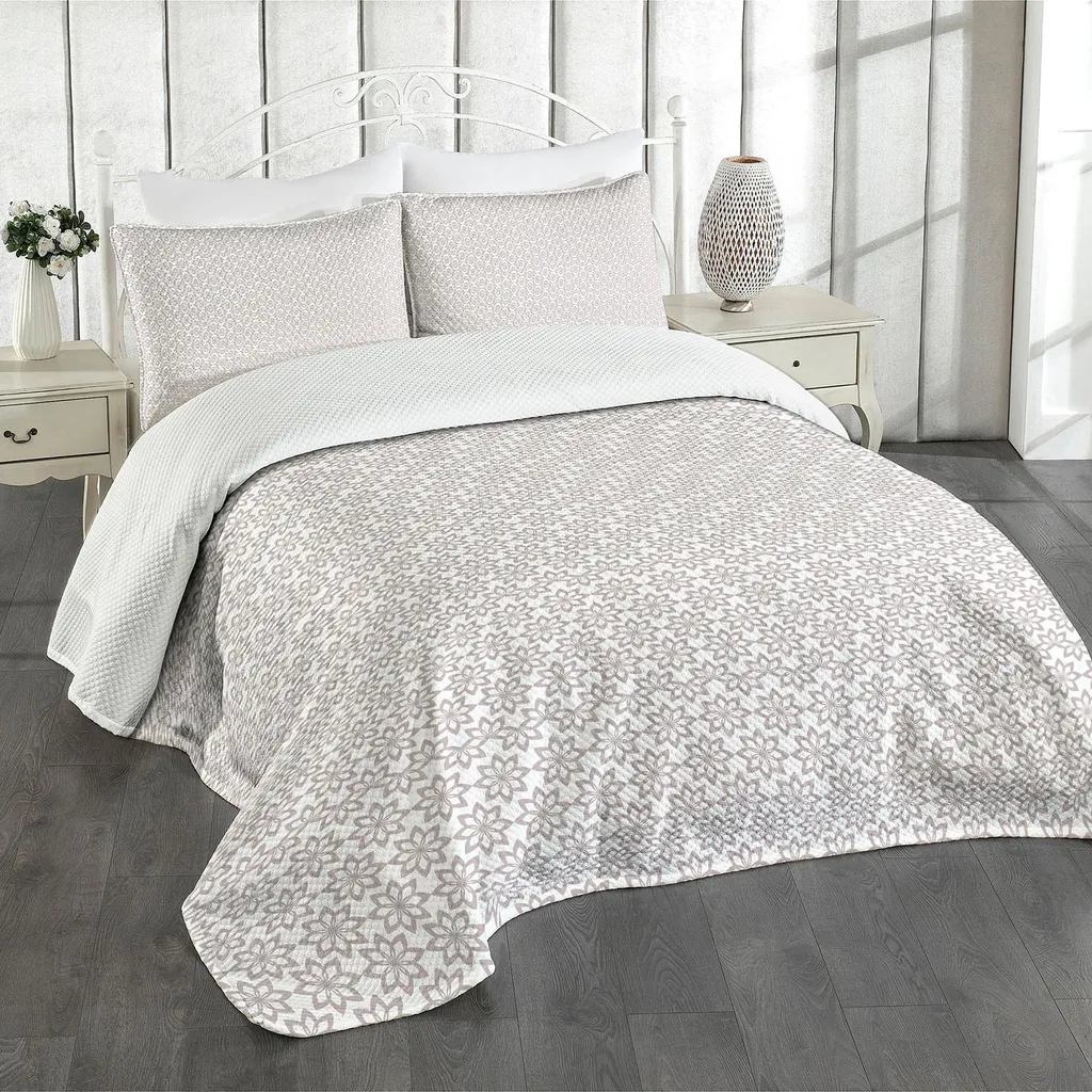 Copriletto Trapuntato In Cotone King Size | Set 3 Pezzi Leggero Con 2 Federe | Colore Avorio