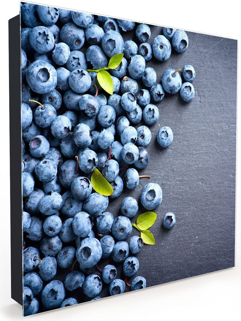 Nachbildung-Schlüsselkasten, Magnetpinnwand und Memoboard mit Glasfront Motiv Heidelbeeren auf Tisch