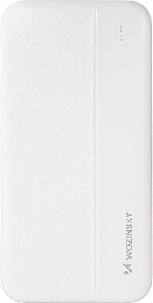 A white power bank is shown from the front on a white background.