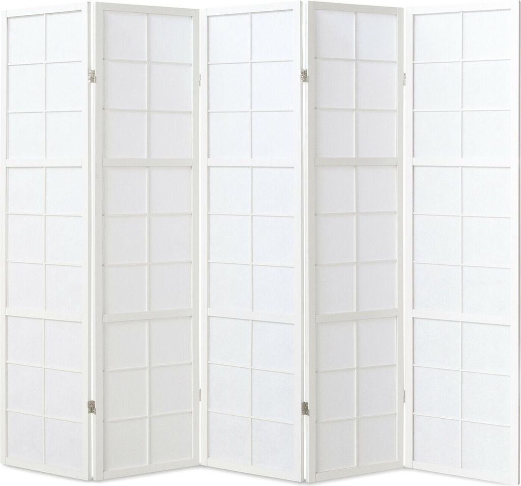 Homestyle4u Paravent Raumteiler 5 teilig Holz Weiss Produktbild 