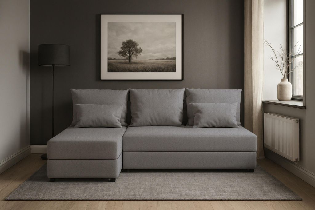 AX LIVING Ecksofa Grau Sofa Klein mit Schlaffunktion Dolceo 206 cm