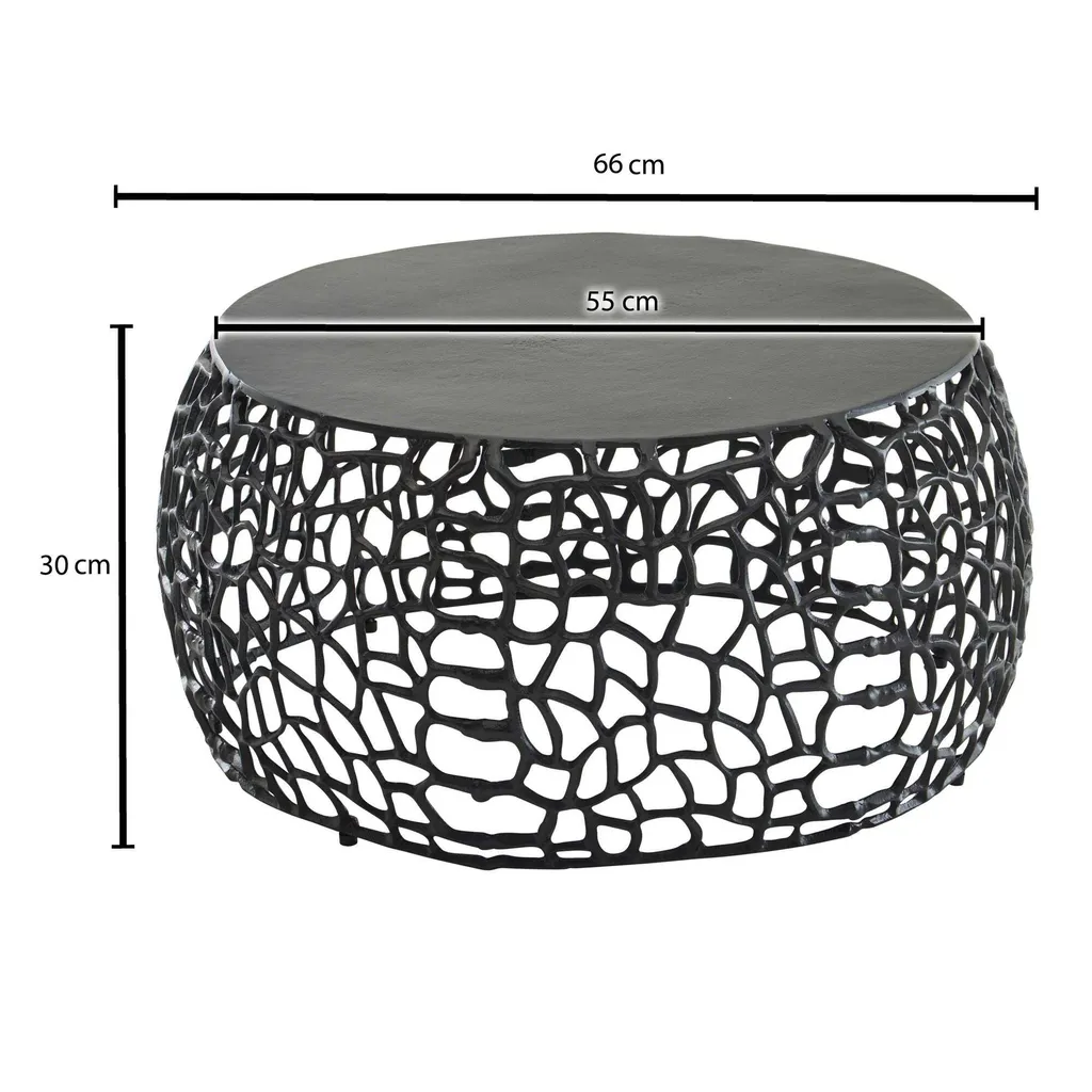 Table basse ronde noire pour salon moderne Rootz motif nœuds 66cm
