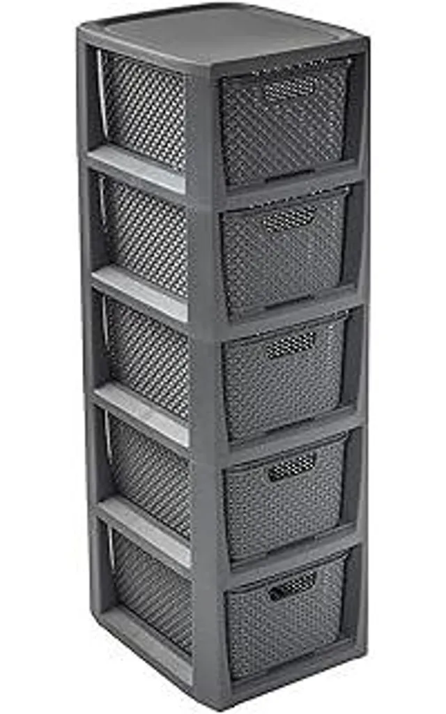 BranQ Scaffale Rattan 5 Cestelli Antracite - Salvaspazio Bagno e Cucina
