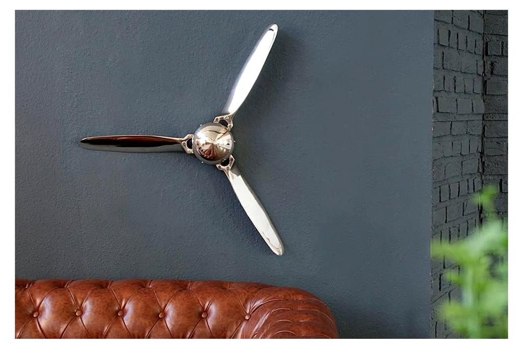 Flugzeugpropeller SCREW III 60 cm silberne Wanddekoration aus Metall-Aluminium-Legierung