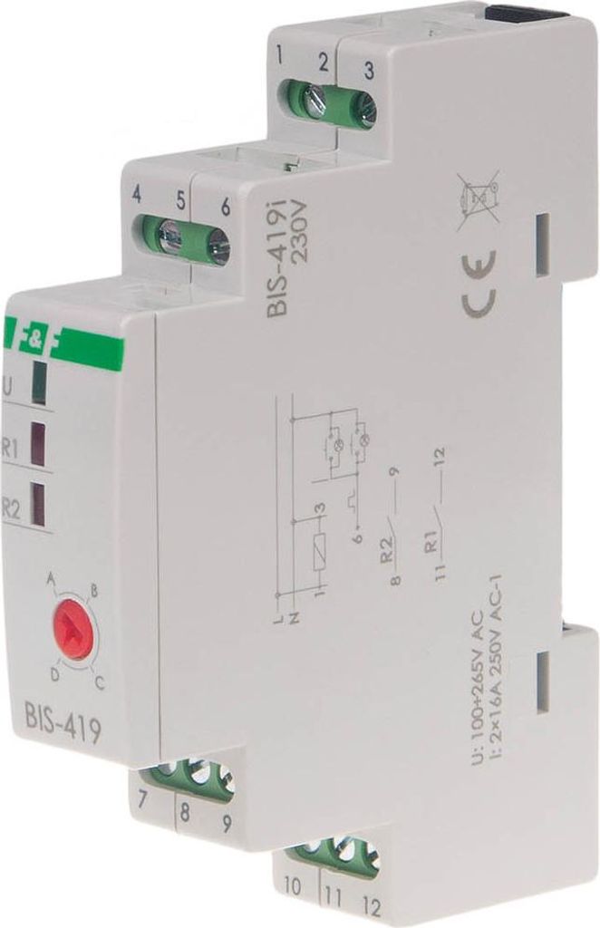 Bistabiles Relais, 4 Funktionen, DIN, zwei Steuerkreise, mit Einschaltrelais 160a/20ms BIS-419-LED