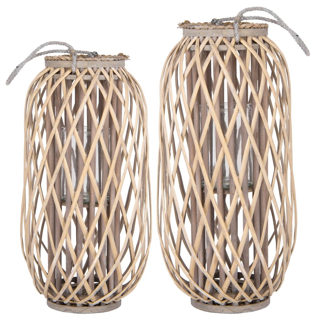 ECD Germany 2er Set Laterne Ried 50 & 60cm mit Henkel Natur Produktbild 