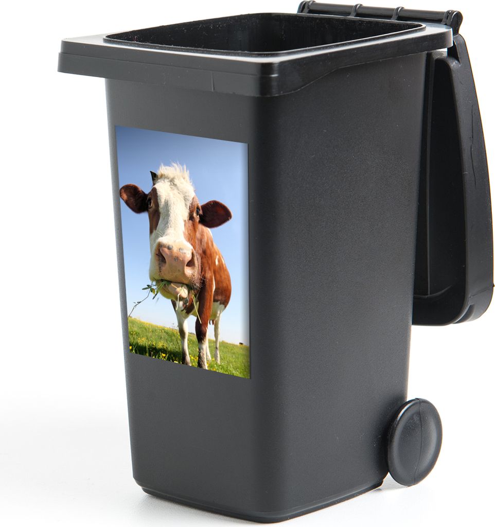 MuchoWow Mülltonnenaufkleber Kuh - Tiere - Blumen - Gras 40x60 cm - Mültonnen-sticker - Sticker - Aufkleber für die Mülltonne