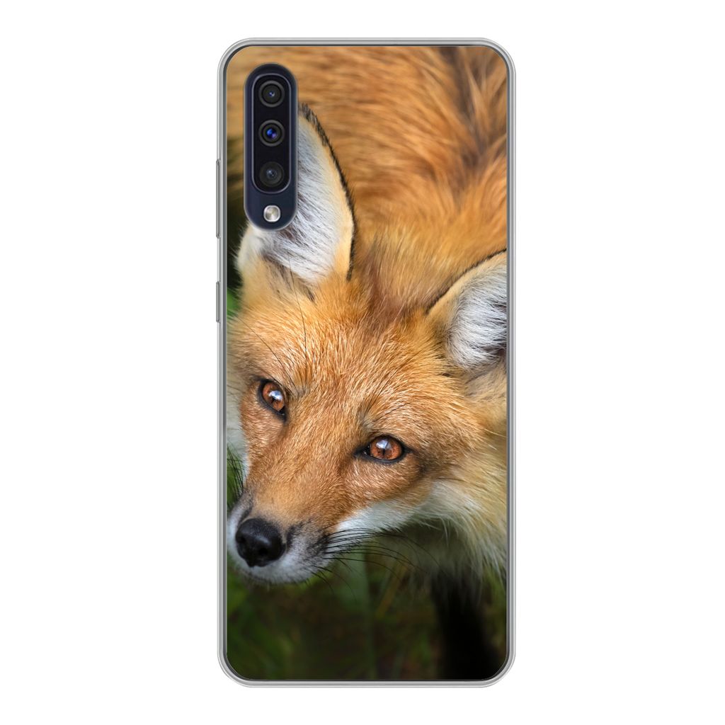 MuchoWow Handyhülle Schutzhülle Hülle für Samsung Galaxy A30s Fuchs - Grün - Orange Silikon Softcase Handy Hülle - Karteninhaber