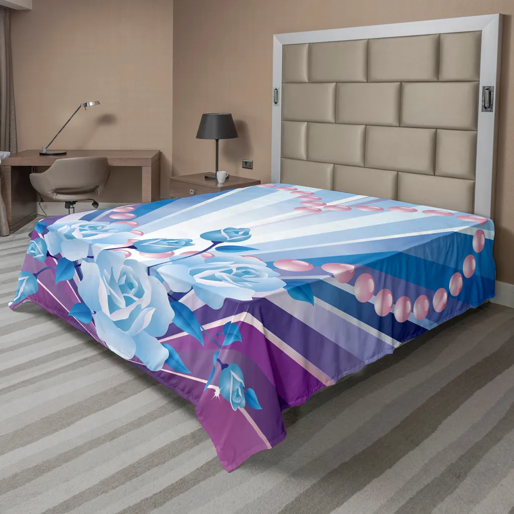 Drap de lit ABAKUHAUS Pearls Motif Saint-Valentin 266x260cm Bleu Violet