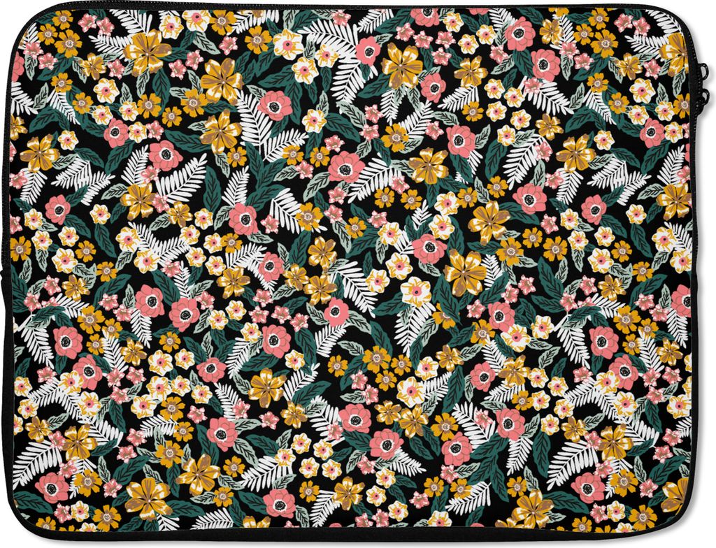 MuchoWow Laptop Hülle 17 Zoll Laptoptasche Blumen - Regenbogen - Muster - Zipper - Schutzabdeckung
