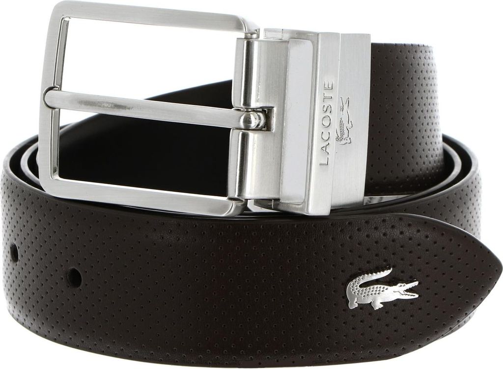 LACOSTE Leder Gürtel Elegance Punch Plain Leather Belt W85 Marron Noir dunkelbraun