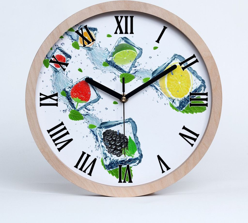 Holzuhr 30fi cm wanduhr - schwarze Spitzen - Obst Würfel