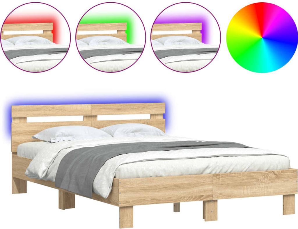 Bettgestell mit Kopfteil LED-Beleuchtung Sonoma-Eiche 120x200cm
