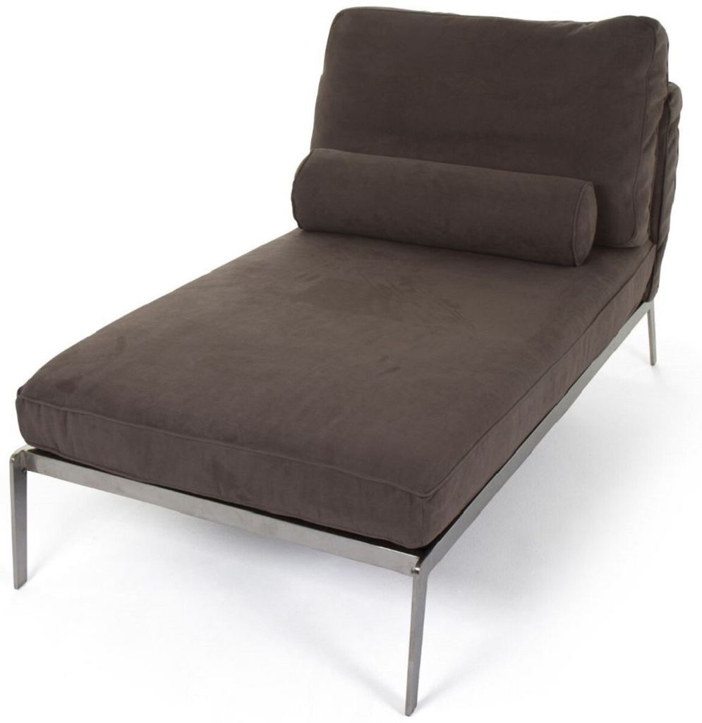 Casa Padrino Luxus Wildleder Chaiselongue Braun / Silber 160 x 80 x H. 85 cm - Nubuk Leder Wohnzimmer Relax Liege mit Kissen - Luxus Wohnzimmer Möbel